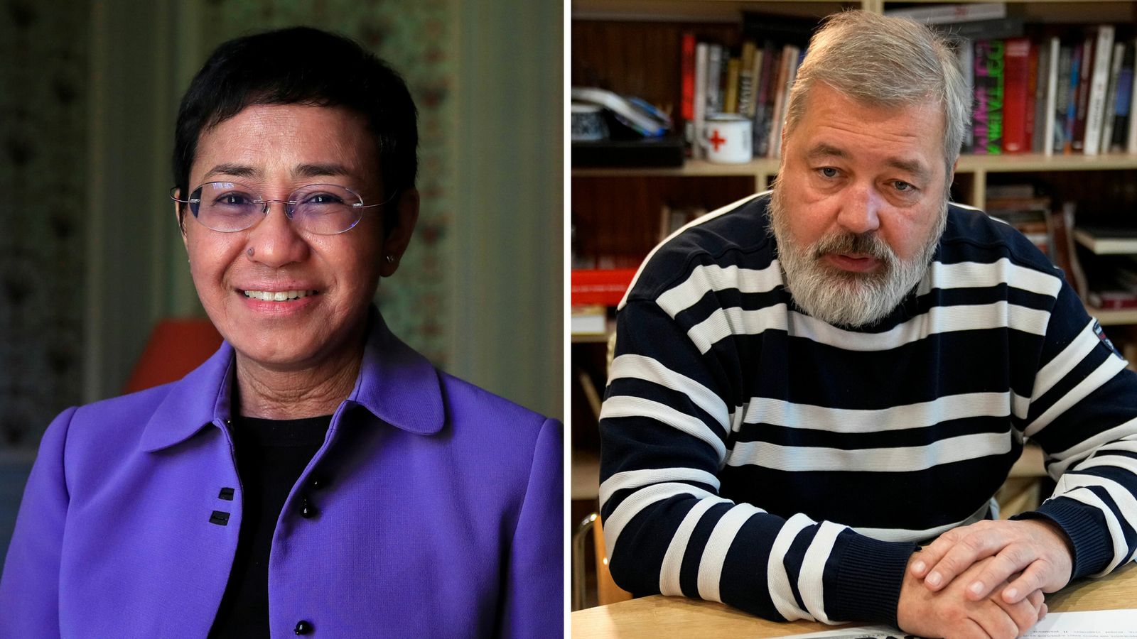 MARIA RESSA AND DMITRY MURATOV WIN 2021 NOBEL PEACE PRIZEcomp - AP/REUTERS